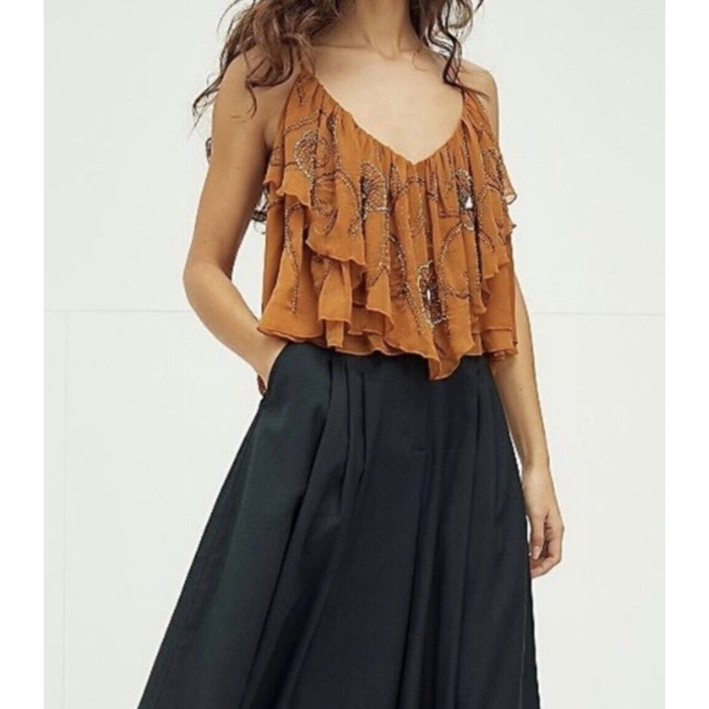 Free People Rust Orange Ruffled Lace-Back Cami - Picture 3 of 7